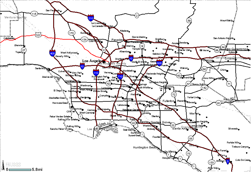 Los Angeles area map